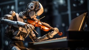 AI playing the violin, symbolizing the use of AI as a creative tool