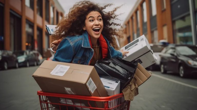 mujer comprando en el black friday y cybermonday electrónicos