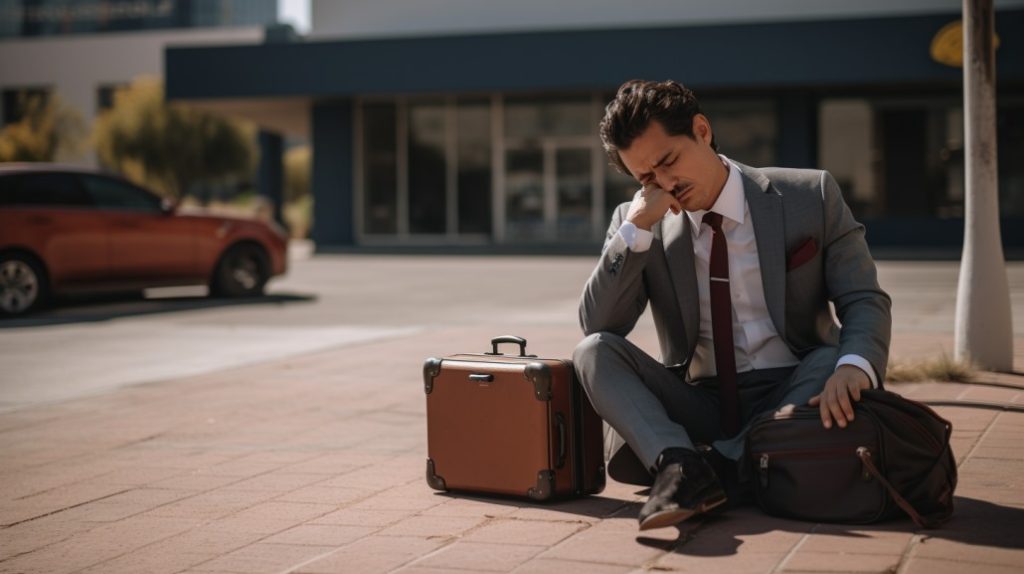 hombre cansado y fatigado con burnout laboraldirecto a su trabajo rutinario