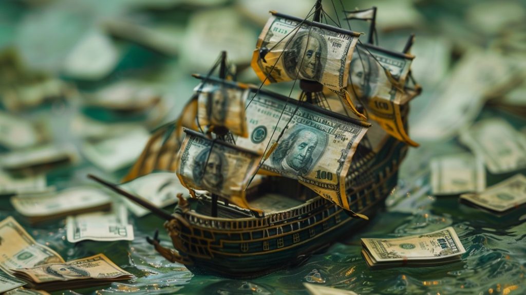 educación financiera un barco de billetes navengando en un mar de billetes 