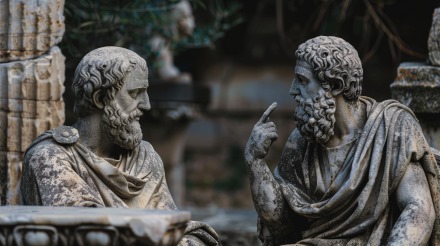 dos esculturas estatuas griegas debatiendo