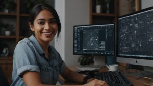 Autocad para estudiantes una mujer usando autocad