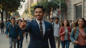 un líder caminando con su equipo de trabajo mientras los guía