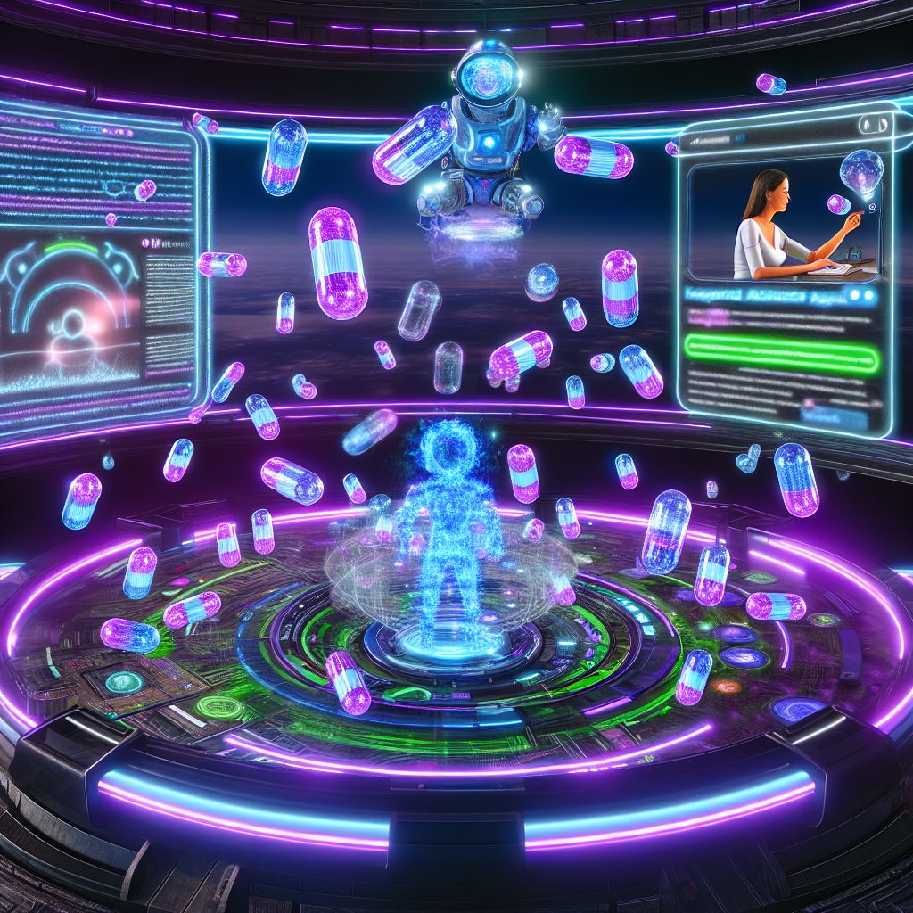 Visualización Futurista de Estrategias para Amazon y Google Estrategias efectivas para Amazon y Google en entorno futurista digital con hologramas y robots.