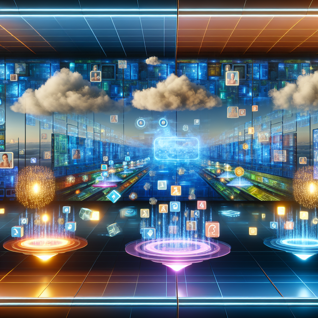 Ventas Digitales al Máximo en el Centro de Datos Futurista Futurista centro de datos con nubes y plataformas digitales iluminadas aplicando estrategias para aumentar las ventas