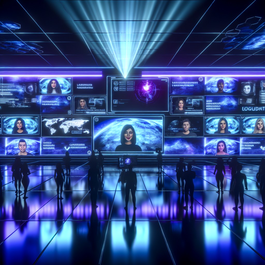 Explora el Futuro con Herramientas de Videos IA Sala de control futurista con pantallas mostrando herramientas de videos IA
