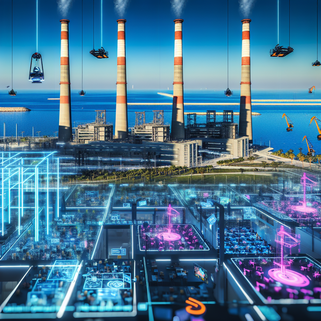Planificación Urbana Innovadora en Ciudad Futurística Vista aérea de ciudad futurista con planificación urbana y zonas industriales