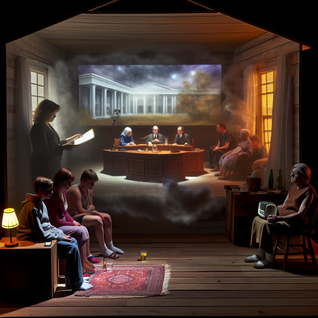 Escena Artística Sobre el Impacto en la Salud Mental Actual Instalación artística reflejando el impacto en la salud mental actual a través de una escena diversa y emocional.