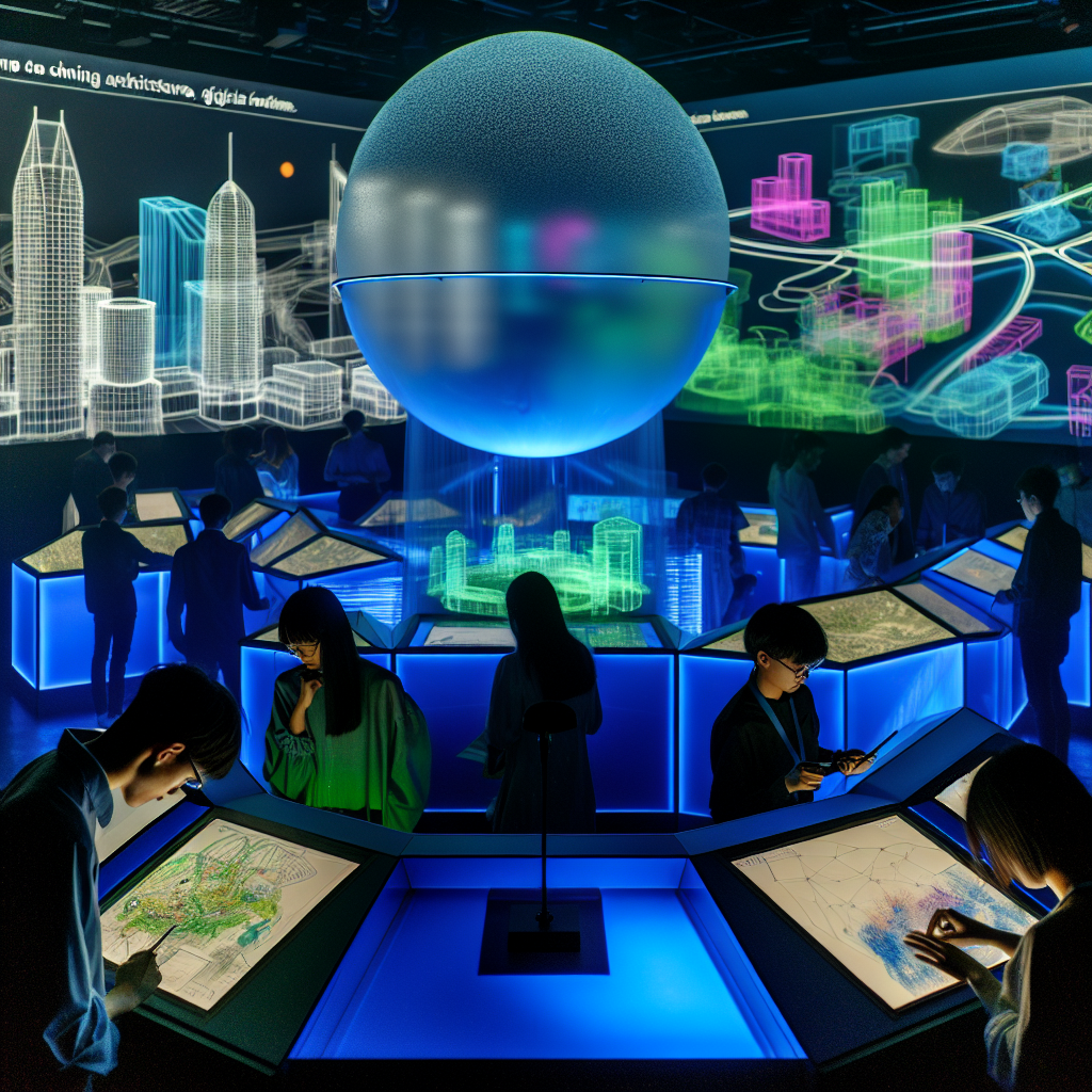 Descubre la Innovación en Arquitectura y Construcción Exposición interactiva en formación avanzada en arquitectura con personas estudiando modelos urbanos