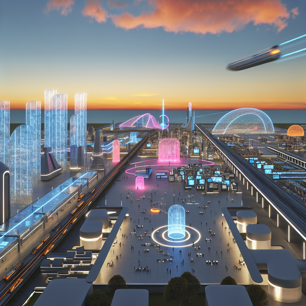 Ciudad del Futuro: Auge de la Arquitectura Innovadora Futurista ciudad con innovaciones en arquitectura avanzada, destacando edificios iluminados y transporte moderno