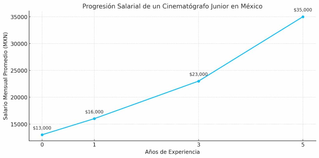 Un gráfico de cuánto gana un Licenciado en Producción Cinematográfica a lo largo de los años